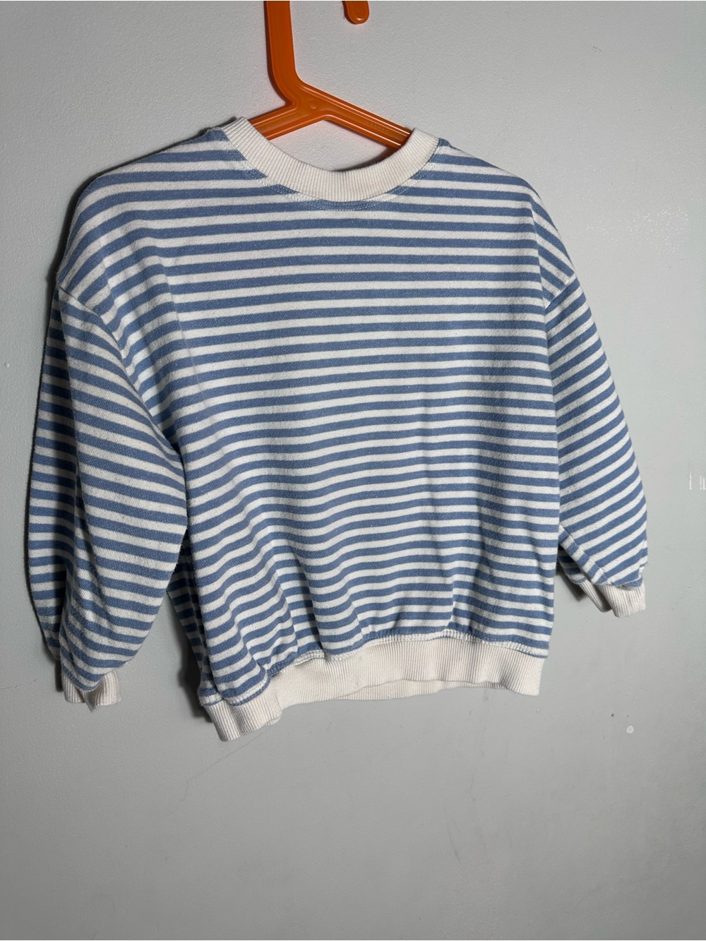 Zara Light Blue and White Striped Crewneck Sweater